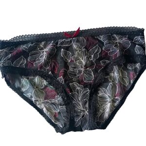Sheer Black Hipster Panties with Floral Print